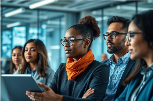 Diverse group of business professionals collaborating