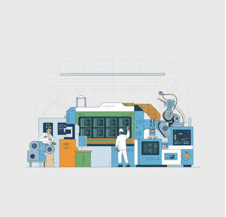 Illustration of a high-tech manufacturing process for silicon chips