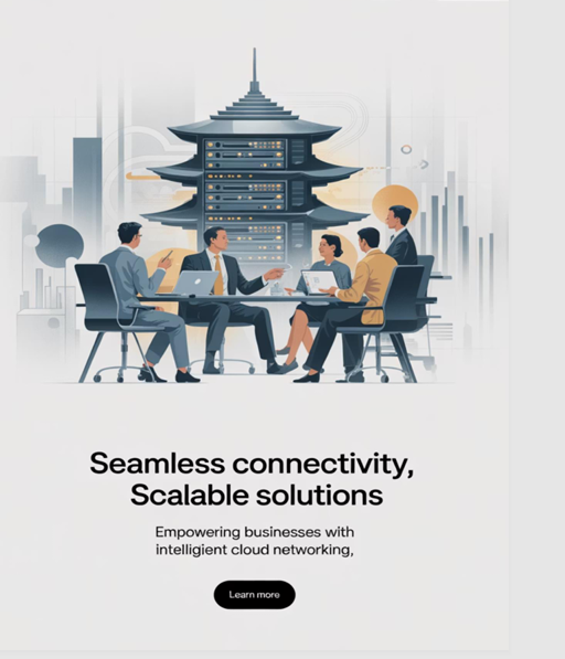 Illustration of a modern office setting with business people discussing enterprise solutions